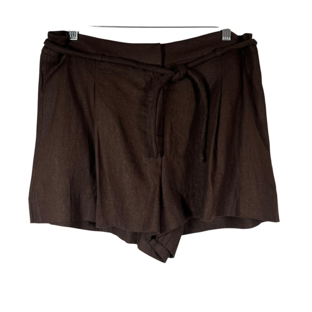NWT Rachel Zoe Sz M Shorts Dark Brown Linen Blend High Rise Tie Belt Classic New